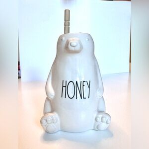 Rae Dunn Ceramic White Bear Honey Jar with Dipper